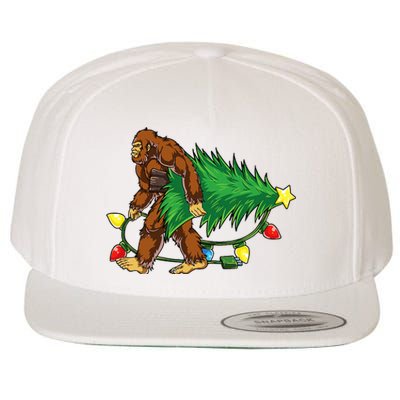 Bigfoot Christmas Tree Lights Xmas Sasquatch Lovers Wool Snapback Cap