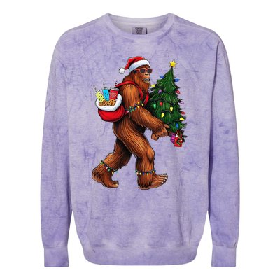 Bigfoot Christmas Tree Lights Xmas Sasquatch Lover Colorblast Crewneck Sweatshirt