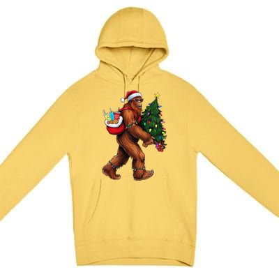 Bigfoot Christmas Tree Lights Xmas Sasquatch Lover Premium Pullover Hoodie