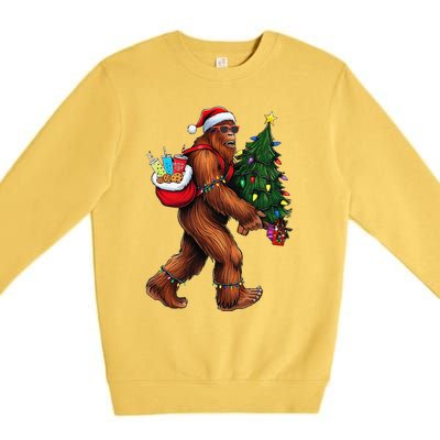 Bigfoot Christmas Tree Lights Xmas Sasquatch Lover Premium Crewneck Sweatshirt