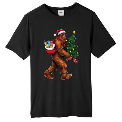 Bigfoot Christmas Tree Lights Xmas Sasquatch Lover Tall Fusion ChromaSoft Performance T-Shirt