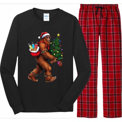 Bigfoot Christmas Tree Lights Xmas Sasquatch Lover Long Sleeve Pajama Set