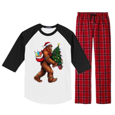 Bigfoot Christmas Tree Lights Xmas Sasquatch Lover Raglan Sleeve Pajama Set