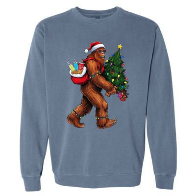 Bigfoot Christmas Tree Lights Xmas Sasquatch Lover Garment-Dyed Sweatshirt