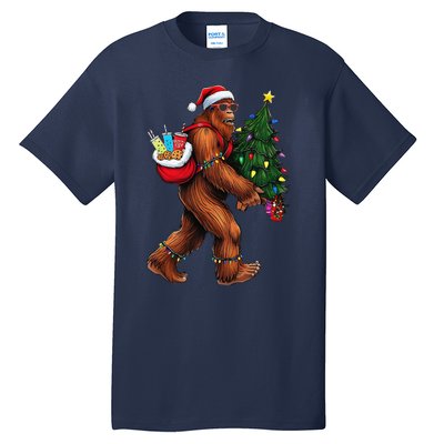 Bigfoot Christmas Tree Lights Xmas Sasquatch Lover Tall T-Shirt