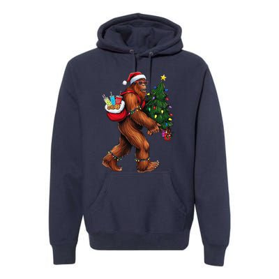 Bigfoot Christmas Tree Lights Xmas Sasquatch Lover Premium Hoodie