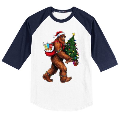 Bigfoot Christmas Tree Lights Xmas Sasquatch Lover Baseball Sleeve Shirt