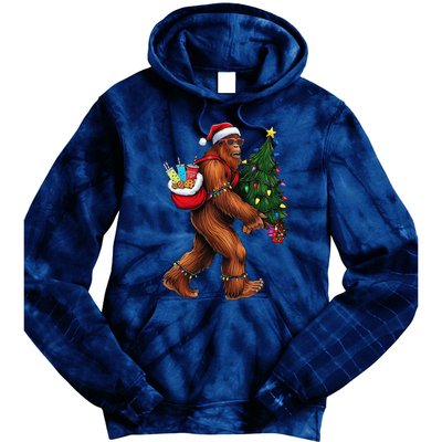 Bigfoot Christmas Tree Lights Xmas Sasquatch Lover Tie Dye Hoodie