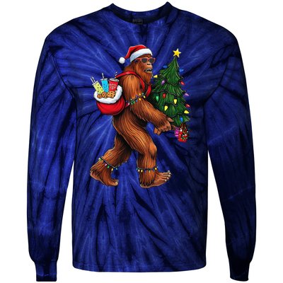 Bigfoot Christmas Tree Lights Xmas Sasquatch Lover Tie-Dye Long Sleeve Shirt