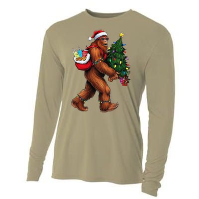 Bigfoot Christmas Tree Lights Xmas Sasquatch Lover Cooling Performance Long Sleeve Crew