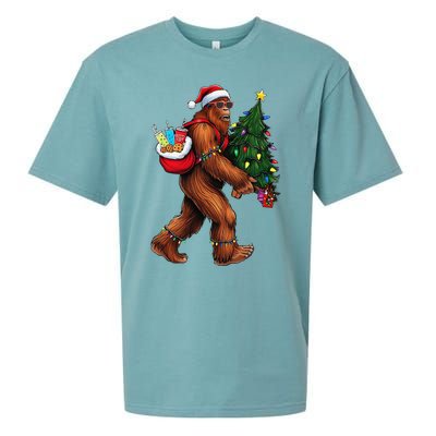 Bigfoot Christmas Tree Lights Xmas Sasquatch Lover Sueded Cloud Jersey T-Shirt