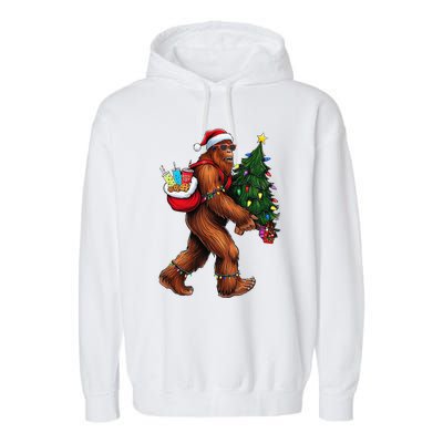 Bigfoot Christmas Tree Lights Xmas Sasquatch Lover Garment-Dyed Fleece Hoodie