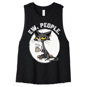 black cat tees funny wo ew people meowy cat lovers Women's Racerback Cropped Tank