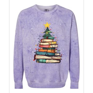 Book Christmas Tree Book Lover Teacher Librarian Colorblast Crewneck Sweatshirt