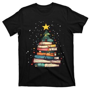 Book Christmas Tree Book Lover Teacher Librarian T-Shirt