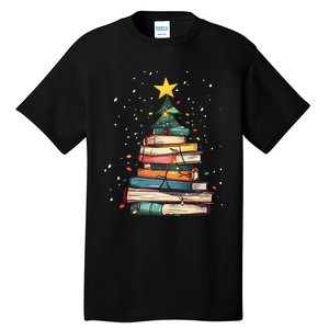 Book Christmas Tree Book Lover Teacher Librarian Tall T-Shirt