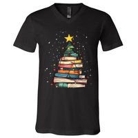 Book Christmas Tree Book Lover Teacher Librarian V-Neck T-Shirt