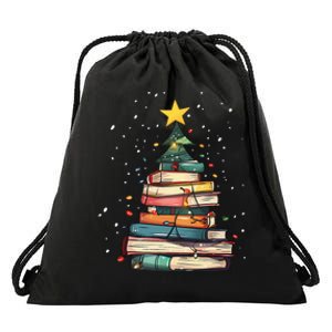 Book Christmas Tree Book Lover Teacher Librarian Drawstring Bag