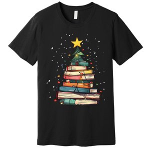 Book Christmas Tree Book Lover Teacher Librarian Premium T-Shirt