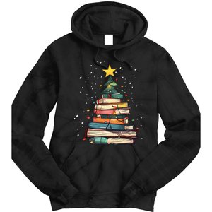 Book Christmas Tree Book Lover Teacher Librarian Tie Dye Hoodie