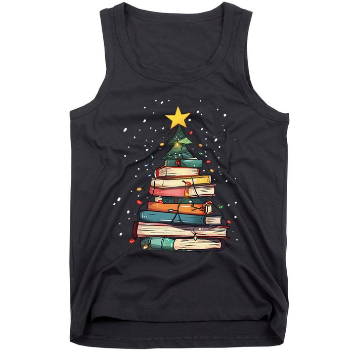 Book Christmas Tree Book Lover Teacher Librarian Tank Top