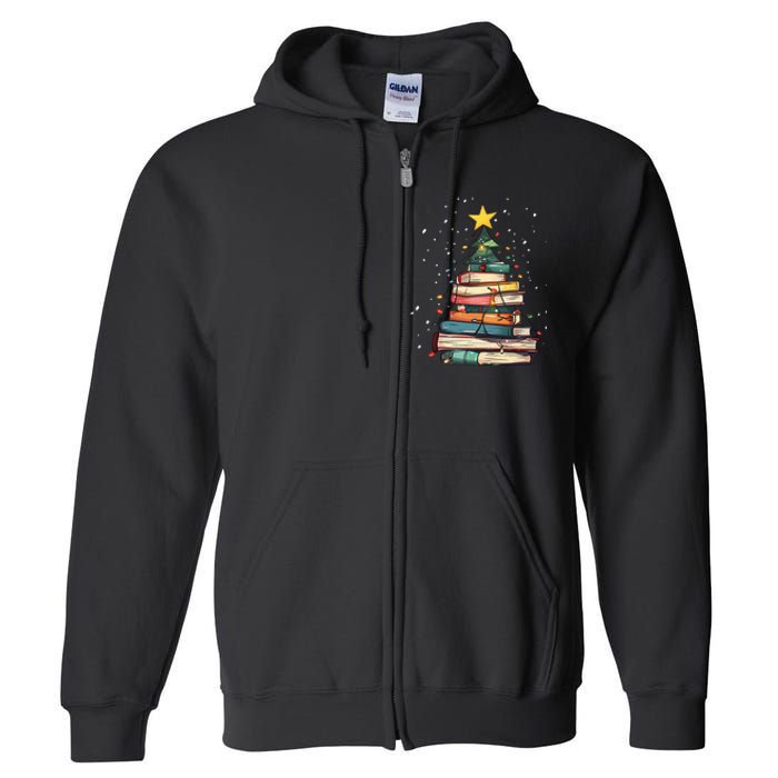 Book Christmas Tree Book Lover Teacher Librarian Full Zip Hoodie