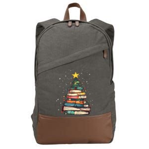 Book Christmas Tree Book Lover Teacher Librarian Cotton Canvas Backpack