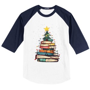 Book Christmas Tree Book Lover Teacher Librarian Baseball Sleeve Shirt