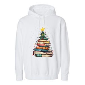 Book Christmas Tree Book Lover Teacher Librarian Garment-Dyed Fleece Hoodie