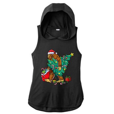 Bigfoot Christmas Tree Lights Xmas Sasquatch Lovers Ladies PosiCharge Tri-Blend Wicking Draft Hoodie Tank