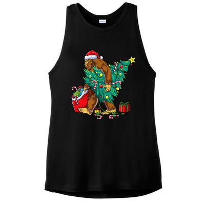 Bigfoot Christmas Tree Lights Xmas Sasquatch Lovers Ladies PosiCharge Tri-Blend Wicking Tank