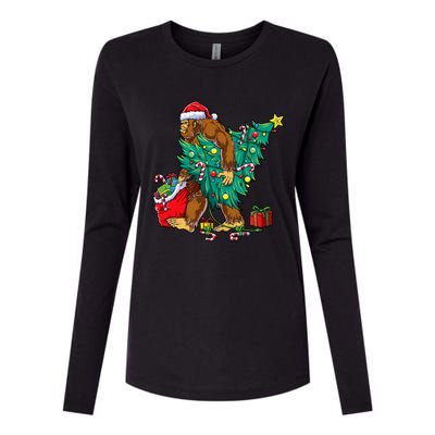 Bigfoot Christmas Tree Lights Xmas Sasquatch Lovers Womens Cotton Relaxed Long Sleeve T-Shirt