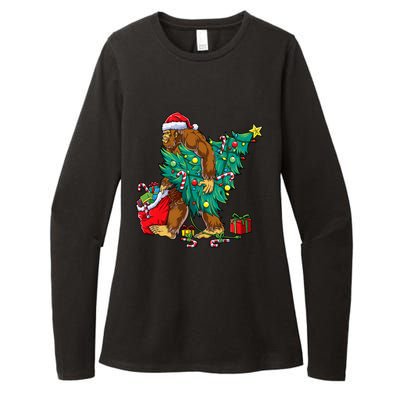 Bigfoot Christmas Tree Lights Xmas Sasquatch Lovers Womens CVC Long Sleeve Shirt