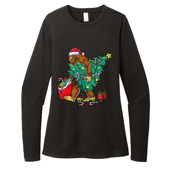 Bigfoot Christmas Tree Lights Xmas Sasquatch Lovers Womens CVC Long Sleeve Shirt