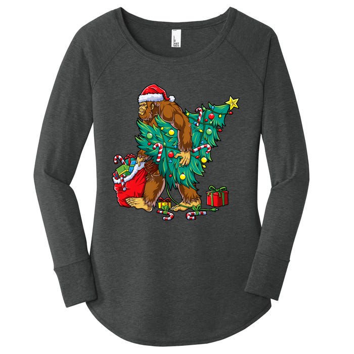 Bigfoot Christmas Tree Lights Xmas Sasquatch Lovers Women's Perfect Tri Tunic Long Sleeve Shirt