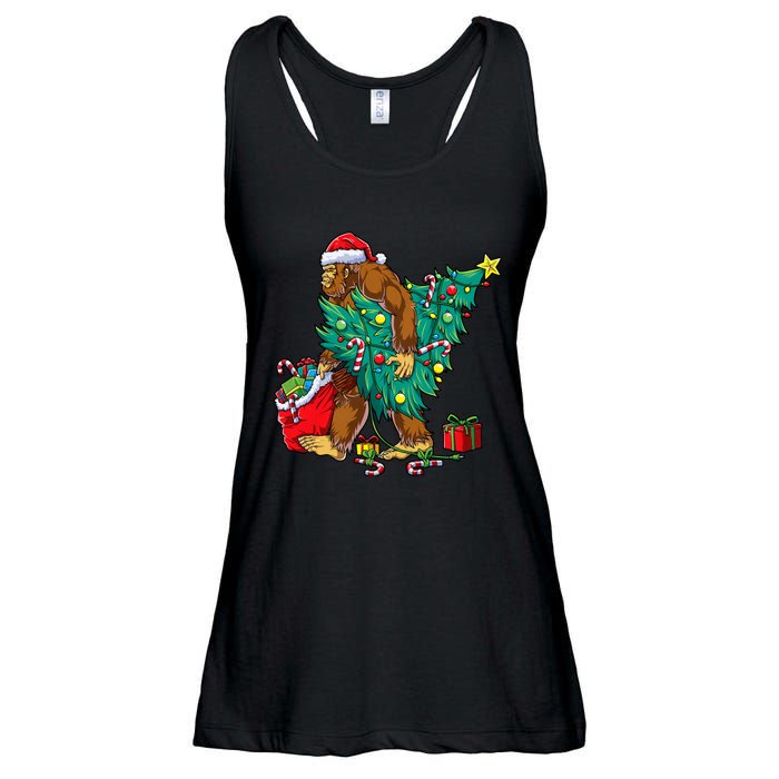 Bigfoot Christmas Tree Lights Xmas Sasquatch Lovers Ladies Essential Flowy Tank