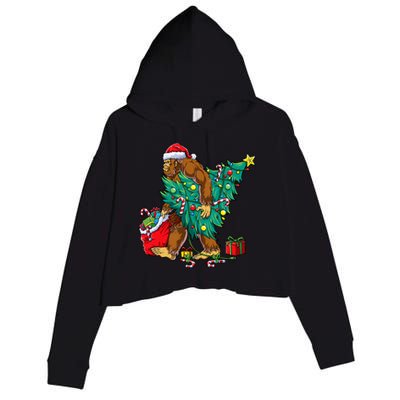 Bigfoot Christmas Tree Lights Xmas Sasquatch Lovers Crop Fleece Hoodie