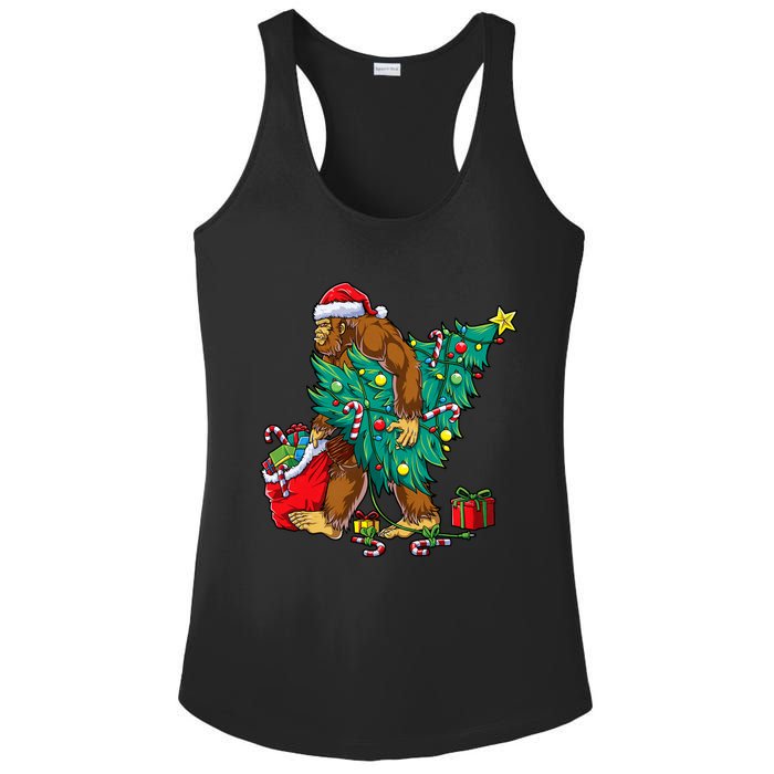 Bigfoot Christmas Tree Lights Xmas Sasquatch Lovers Ladies PosiCharge Competitor Racerback Tank