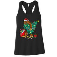 Bigfoot Christmas Tree Lights Xmas Sasquatch Lovers Women's Racerback Tank