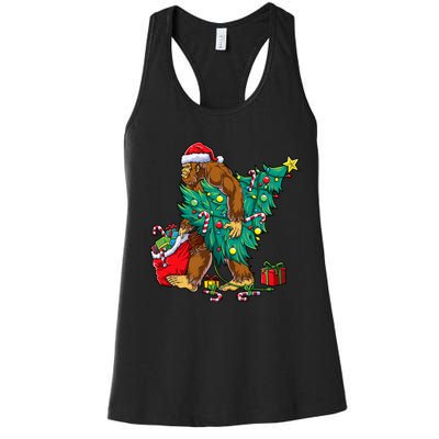 Bigfoot Christmas Tree Lights Xmas Sasquatch Lovers Women's Racerback Tank