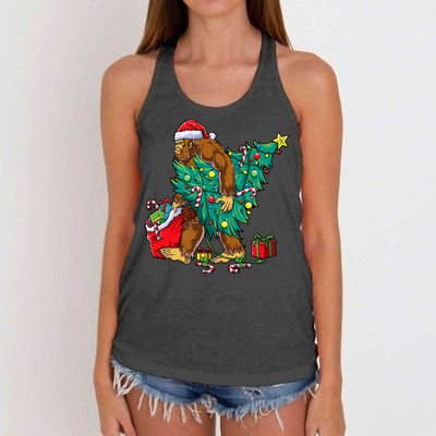 Bigfoot Christmas Tree Lights Xmas Sasquatch Lovers Women's Knotted Racerback Tank