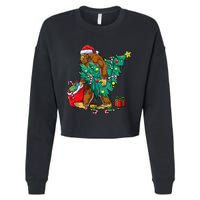 Bigfoot Christmas Tree Lights Xmas Sasquatch Lovers Cropped Pullover Crew