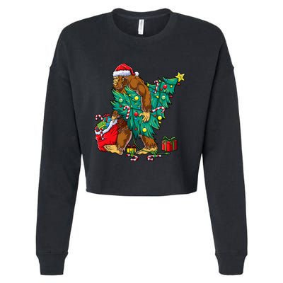 Bigfoot Christmas Tree Lights Xmas Sasquatch Lovers Cropped Pullover Crew