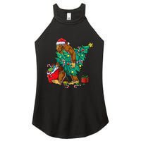 Bigfoot Christmas Tree Lights Xmas Sasquatch Lovers Women's Perfect Tri Rocker Tank