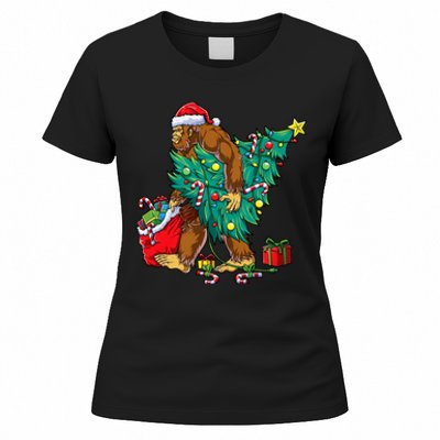 Bigfoot Christmas Tree Lights Xmas Sasquatch Lovers Women's T-Shirt