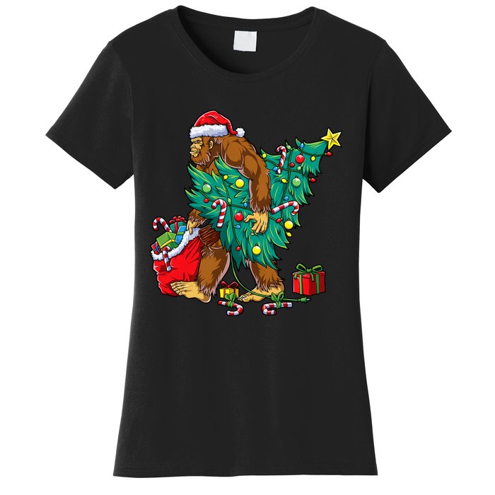 Bigfoot Christmas Tree Lights Xmas Sasquatch Lovers Women's T-Shirt