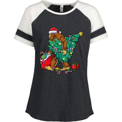 Bigfoot Christmas Tree Lights Xmas Sasquatch Lovers Enza Ladies Jersey Colorblock Tee