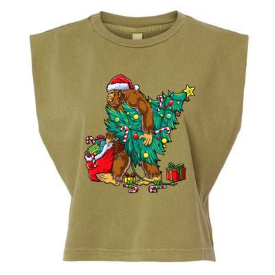 Bigfoot Christmas Tree Lights Xmas Sasquatch Lovers Garment-Dyed Women's Muscle Tee