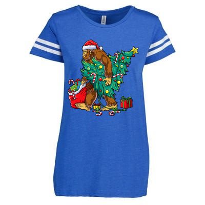 Bigfoot Christmas Tree Lights Xmas Sasquatch Lovers Enza Ladies Jersey Football T-Shirt