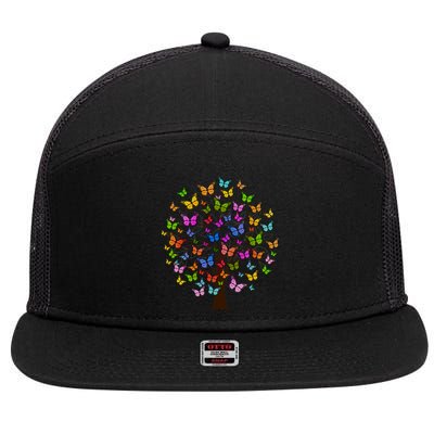 Butterfly Colorful Tree 7 Panel Mesh Trucker Snapback Hat